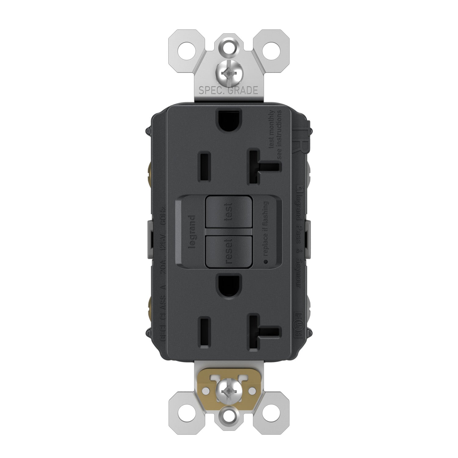 radiant Tamper-Resistant 20A Duplex Self-Test GFCI Receptacle, Graphite