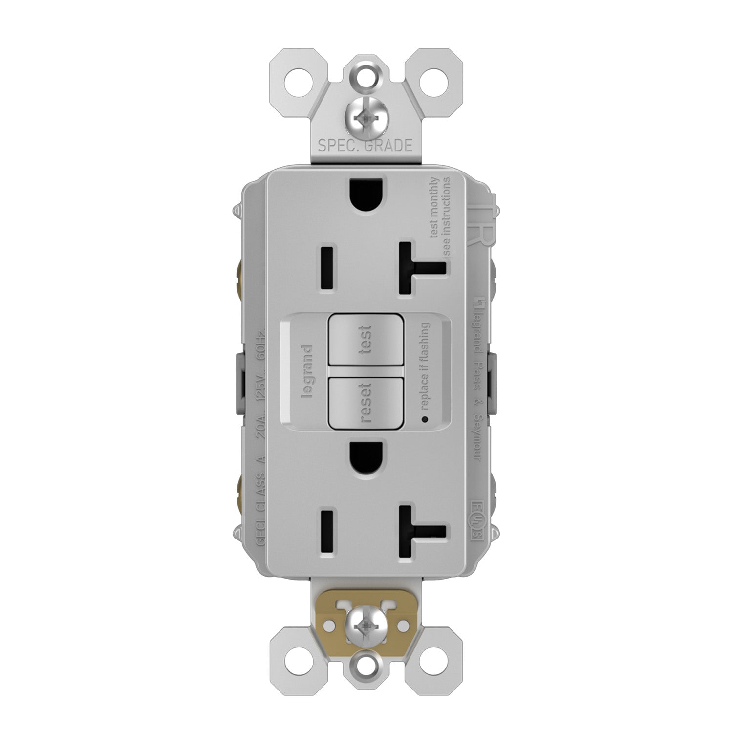 radiant Tamper-Resistant 20A Duplex Self-Test GFCI Receptacle, Gray