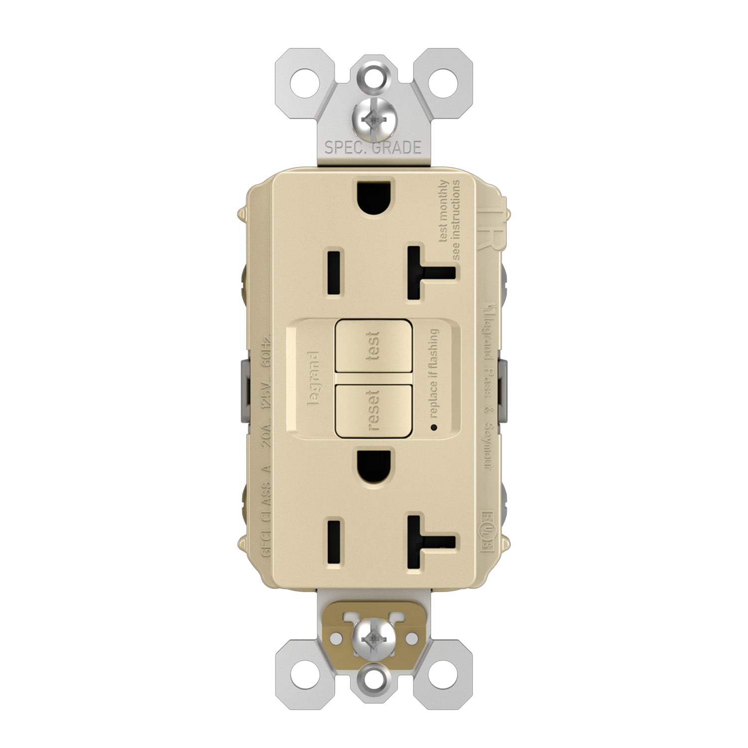 radiant Tamper-Resistant 20A Duplex Self-Test GFCI Receptacle, Ivory