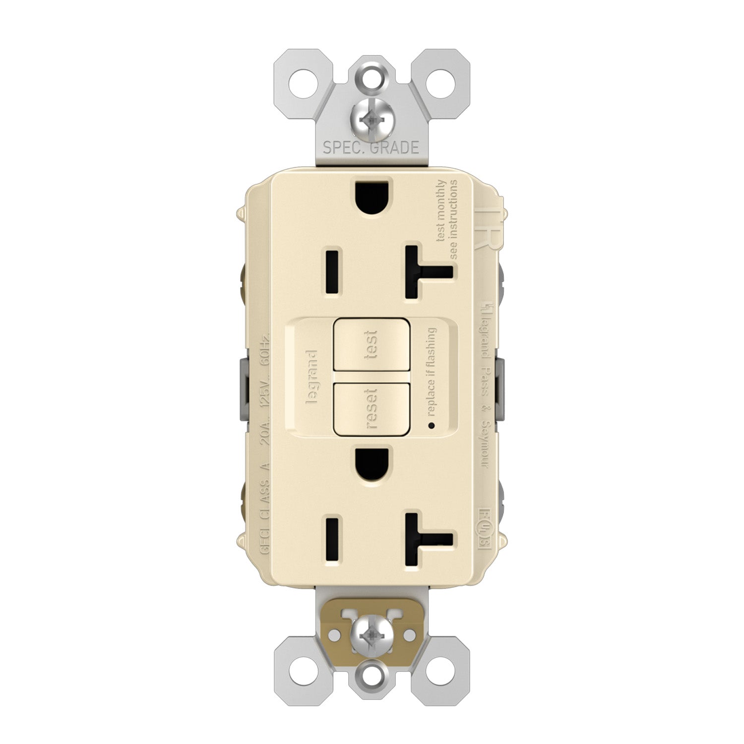 radiant Tamper-Resistant 20A Duplex Self-Test GFCI Receptacle, Light Almond