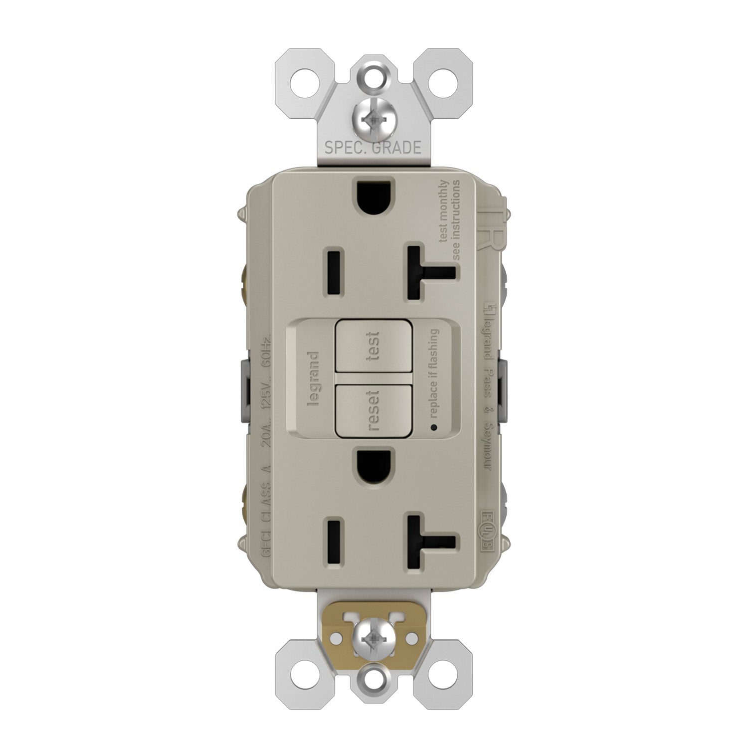 radiant Tamper-Resistant 20A Duplex Self-Test GFCI Receptacle, Nickel