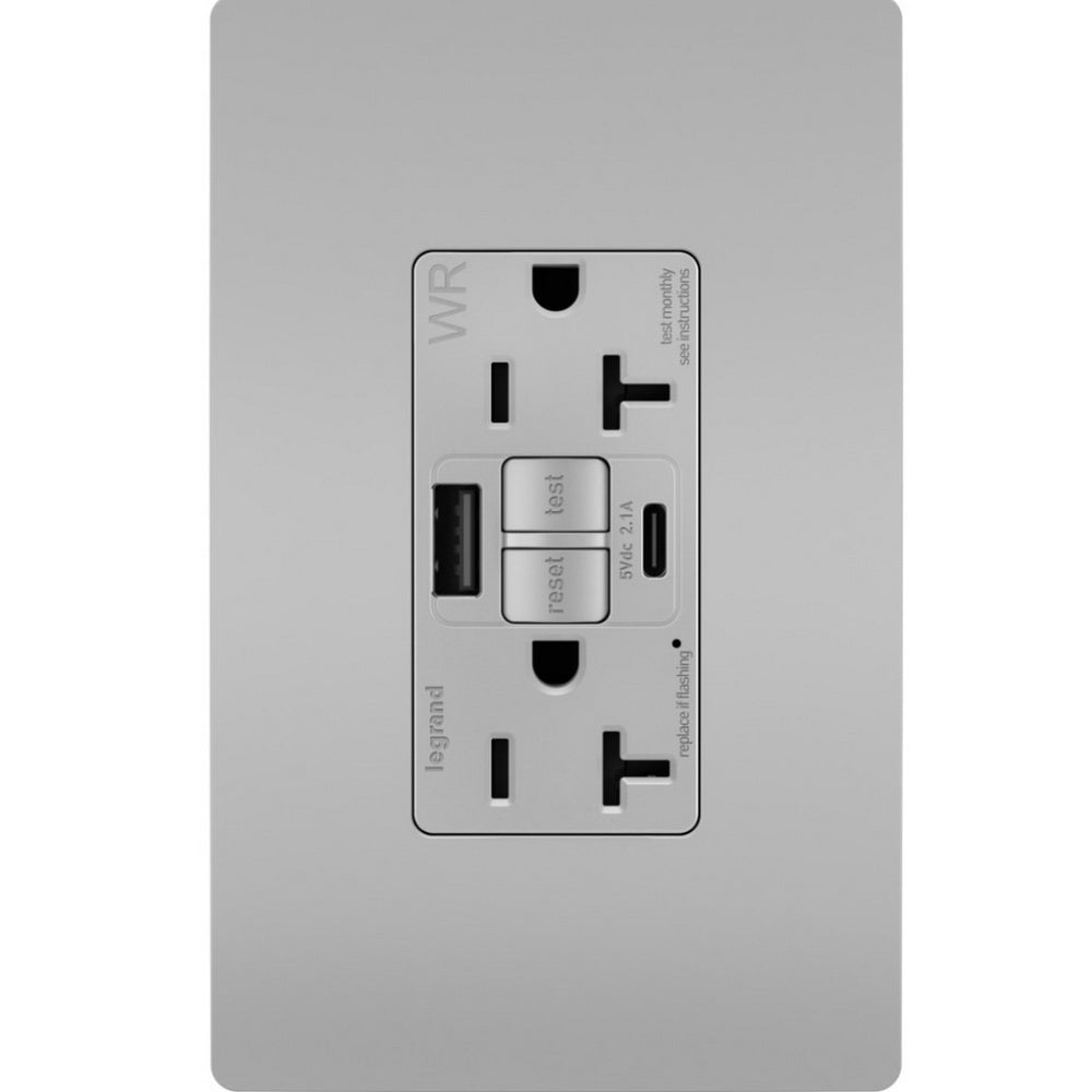 radiant Tamper-Resistant Weather-Resistant 20A GFCI Receptacle, USB Type A/C, Gray