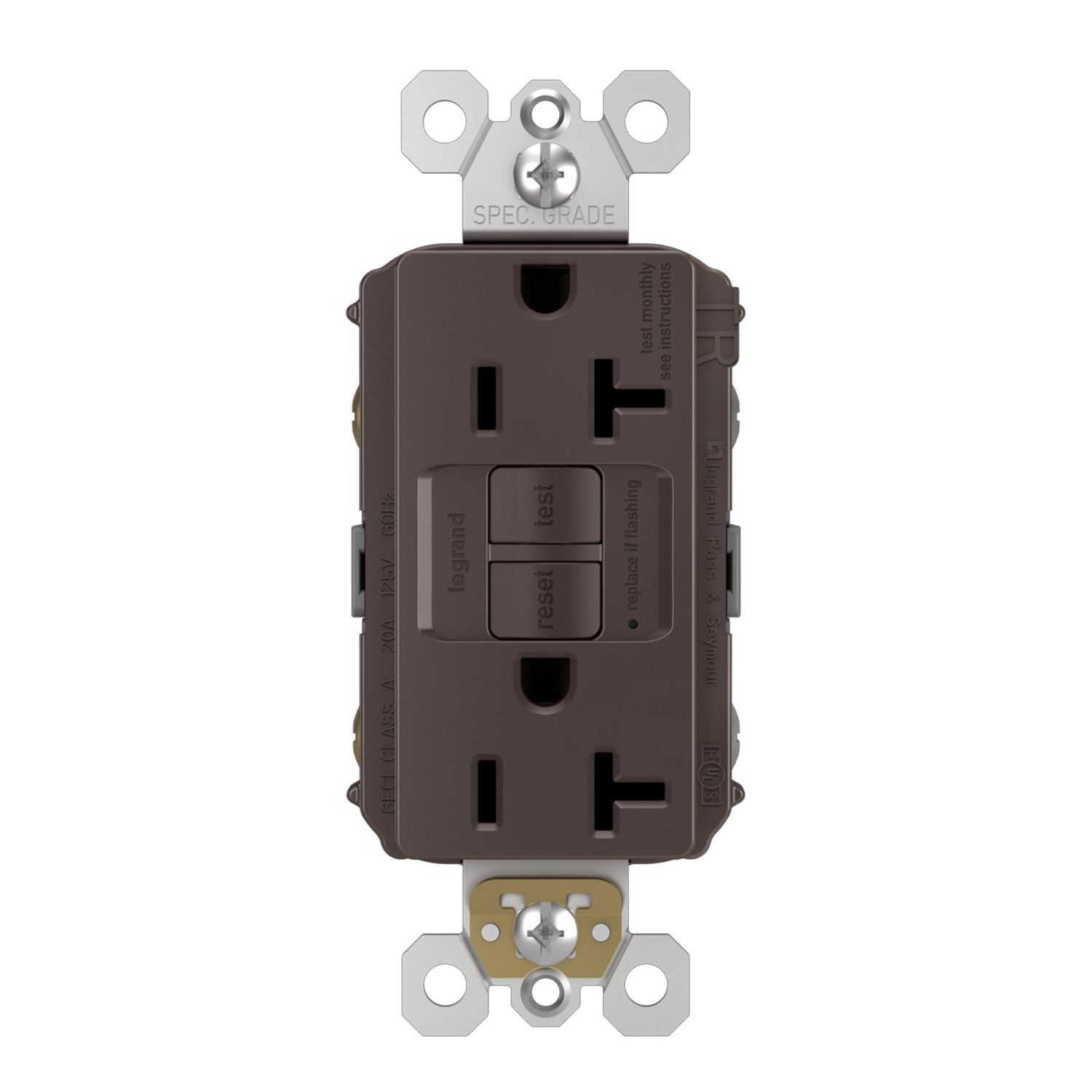 radiant Tamper-Resistant 20A Duplex Self-Test GFCI Receptacle, Brown