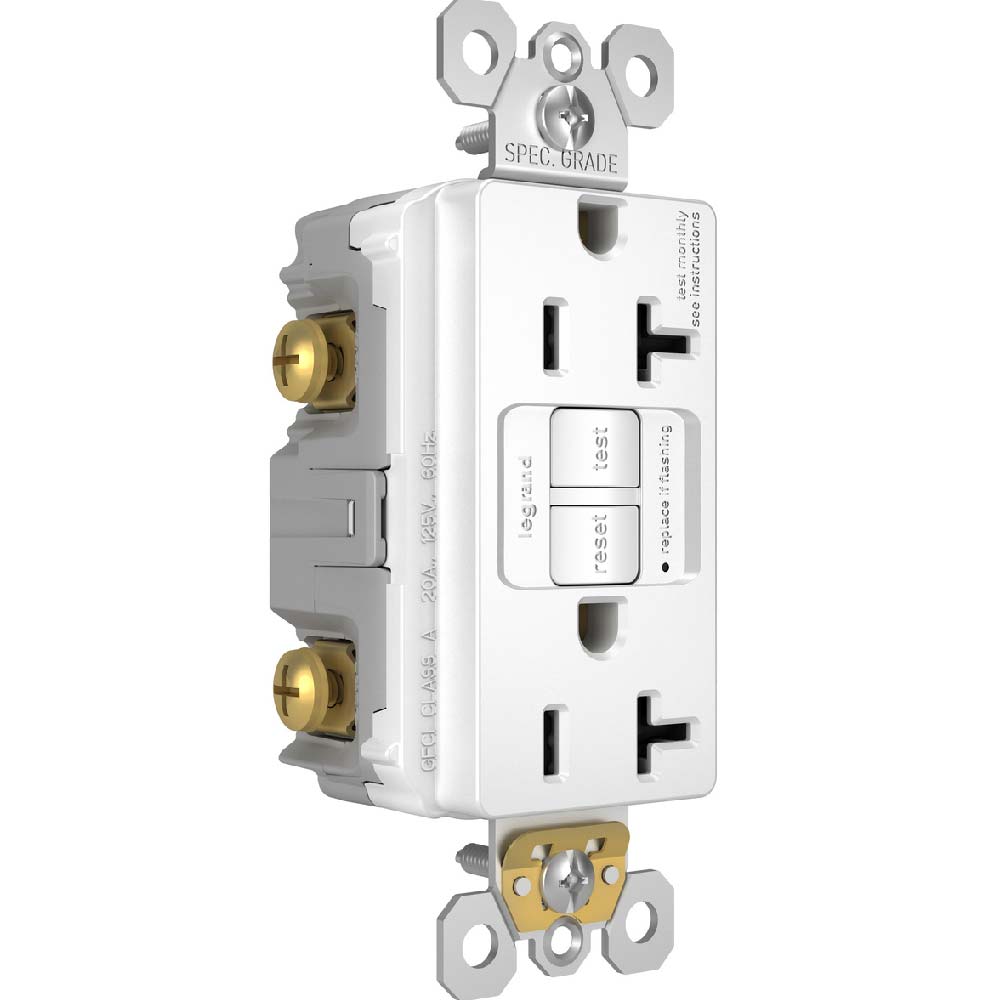 radiant 20A GFCI Self-Test Decorator Duplex Receptacles, White