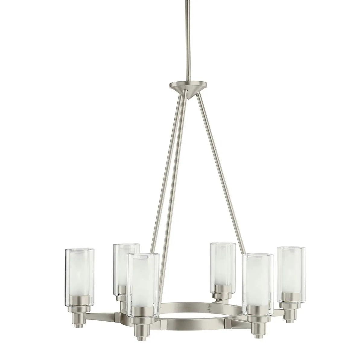 Circolo 27" 6-Light Chandelier 1-Tier with Clear Glass, Brushed Nickel Finish - Bees Lighting