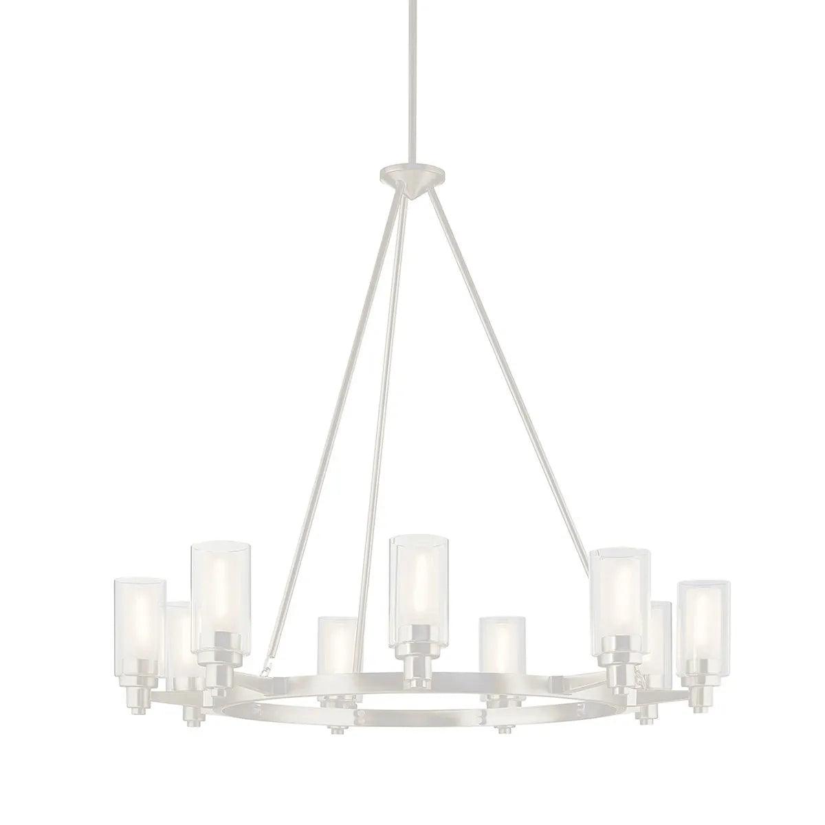 Circolo 36" 9-Light Chandelier 1-Tier with Clear Glass, Brushed Nickel Finish - Bees Lighting