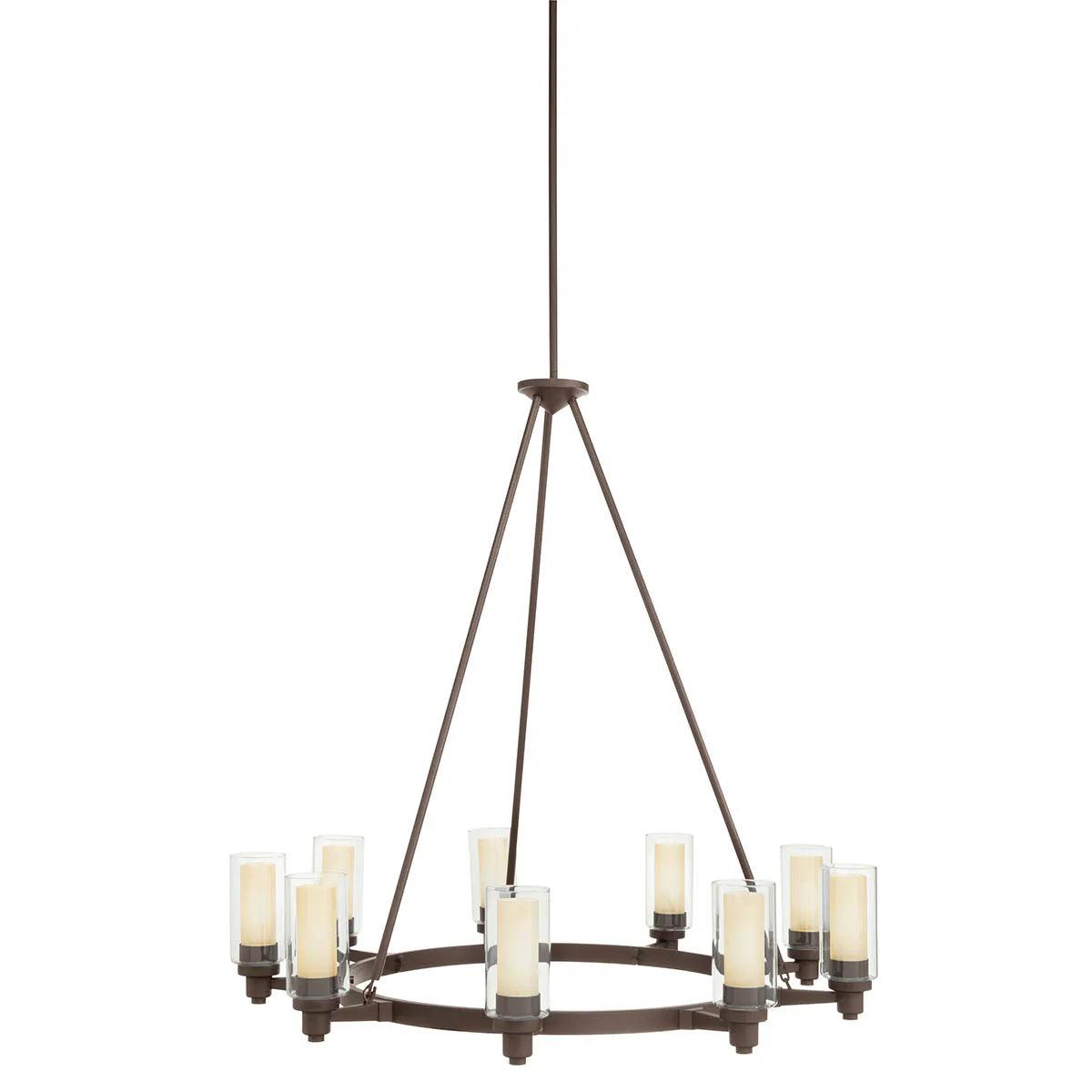 Circolo 36" 9-Light Chandelier 1-Tier with Clear Glass, Olde Bronze Finish - Bees Lighting