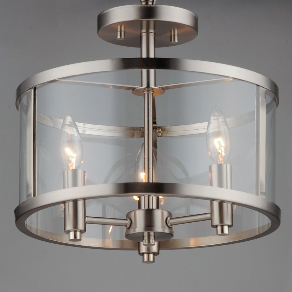 Sentinel 13 in. 3 Lights Semi Flush Mount Light Nickel finish - Bees Lighting