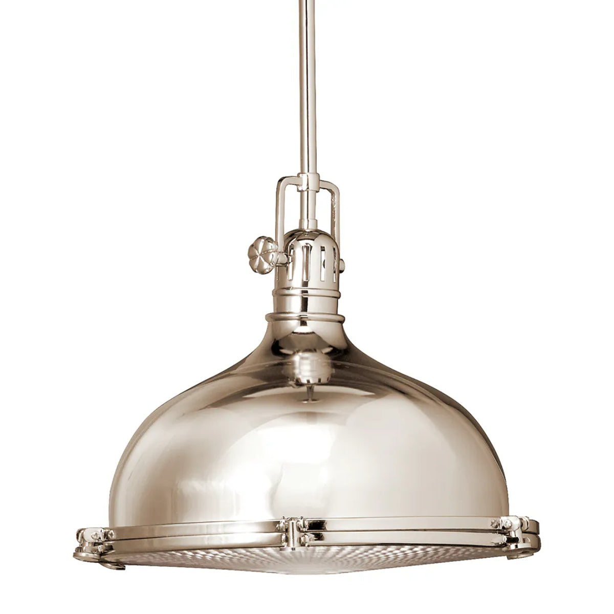 Hatteras Bay 12" 1-Light Pendant Light with Clear fresnel glass, Polished nickel Finish - Bees Lighting