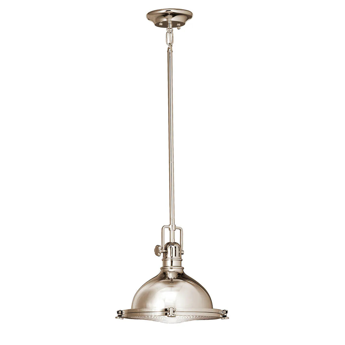 Hatteras Bay 12" 1-Light Pendant Light with Clear fresnel glass, Polished nickel Finish - Bees Lighting