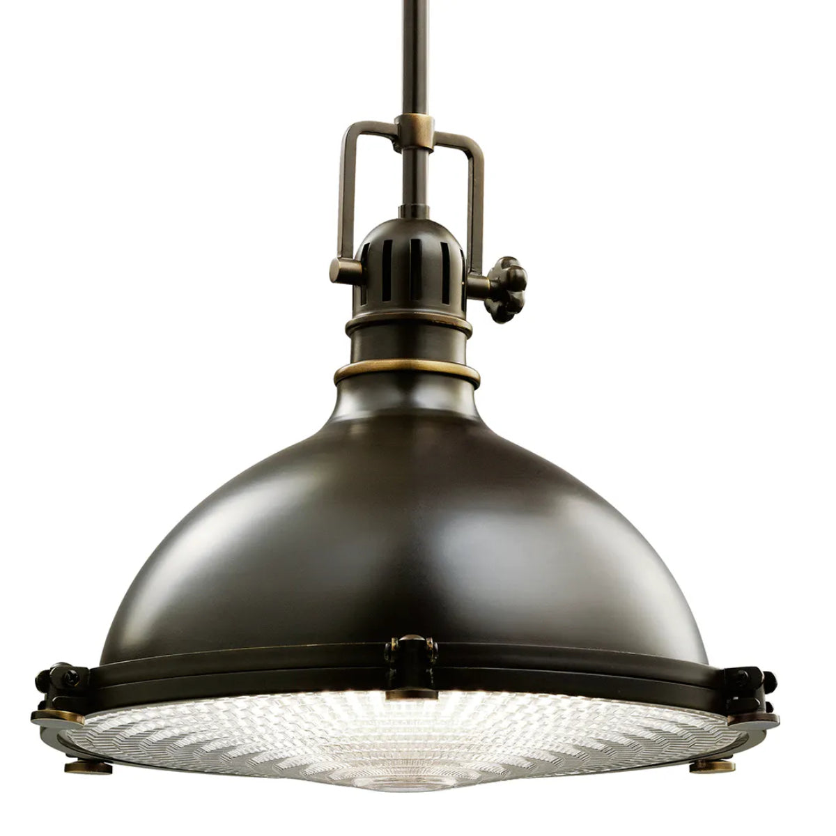 Hatteras Bay 13" 1-Light Pendant Light with Clear fresnel glass, Olde bronze Finish - Bees Lighting