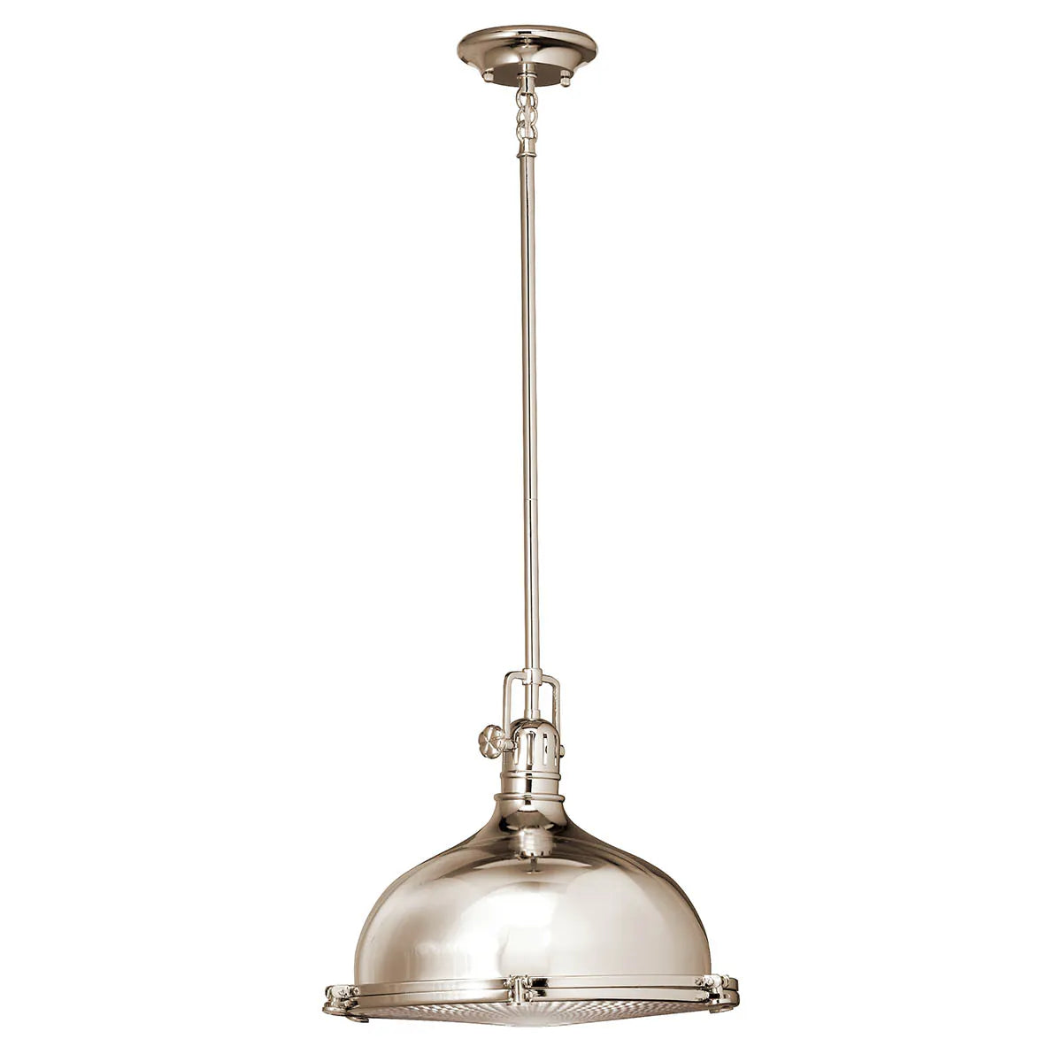 Hatteras Bay 13" 1-Light Pendant Light with Clear fresnel glass, Polished nickel Finish - Bees Lighting