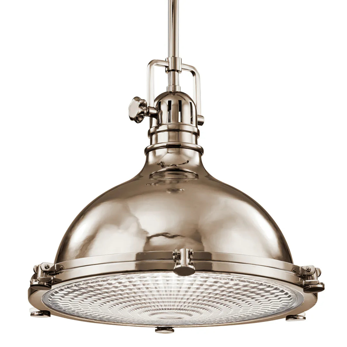 Hatteras Bay 18" 1-Light Pendant Light with Clear fresnel glass, Polished nickel Finish - Bees Lighting