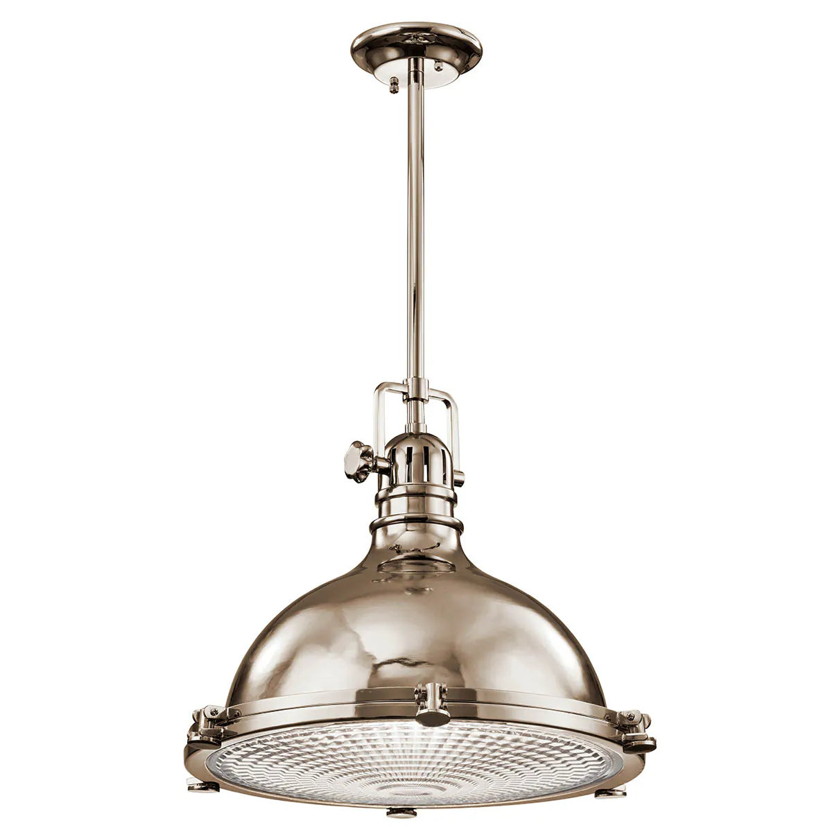 Hatteras Bay 18" 1-Light Pendant Light with Clear fresnel glass, Polished nickel Finish - Bees Lighting