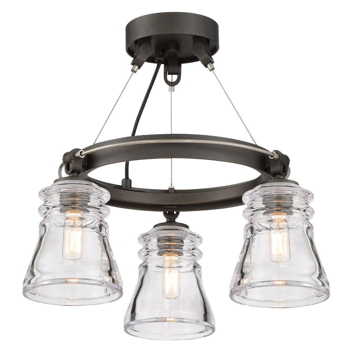 Graham Avenue 17 In. 3 Lights Semi flush Mount Light Iron & brushed nickel Finish - Bees Lighting