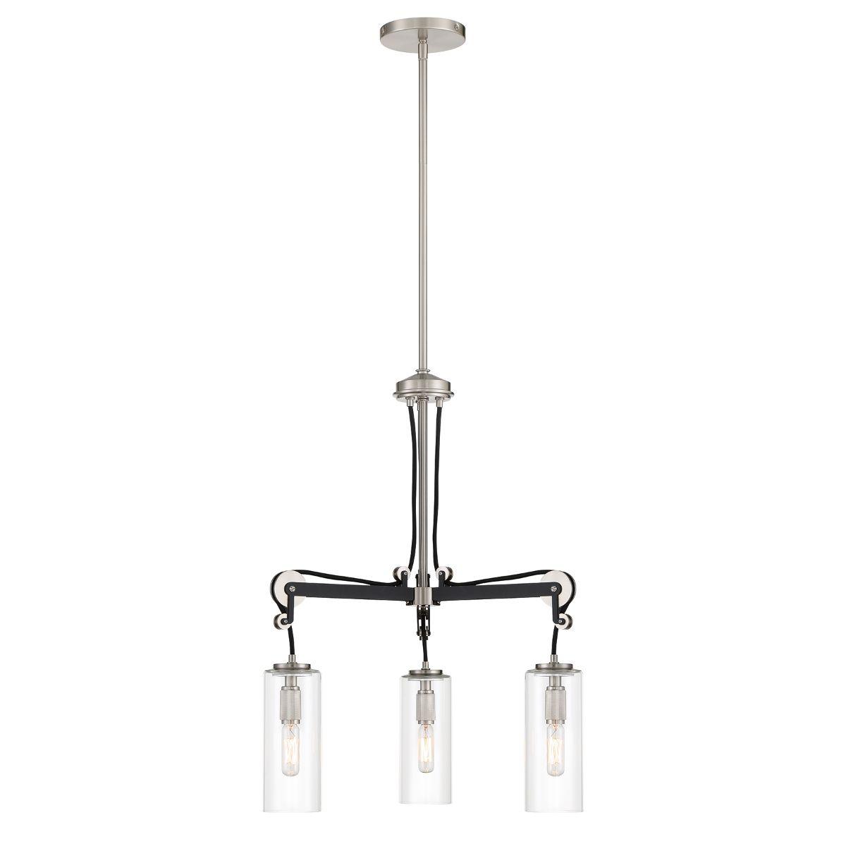 Pullman Junction 20 in. 3 Lights Chandelier Brushed Nickel & Black finish - Bees Lighting