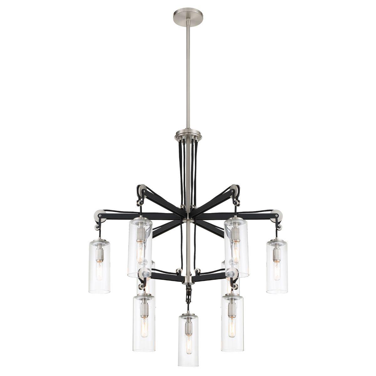 Pullman Junction 30 in. 9 Lights Chandelier Brushed Nickel & Black finish - Bees Lighting