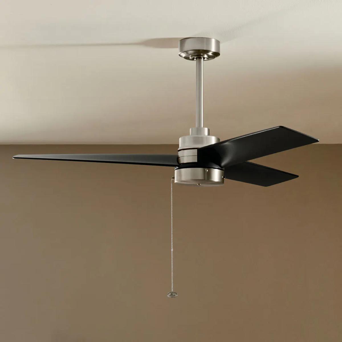 Spyn Lite 52 Inch Ceiling Fan with Pull Chain, Brushed Nickel with Satin Black Blades - Bees Lighting