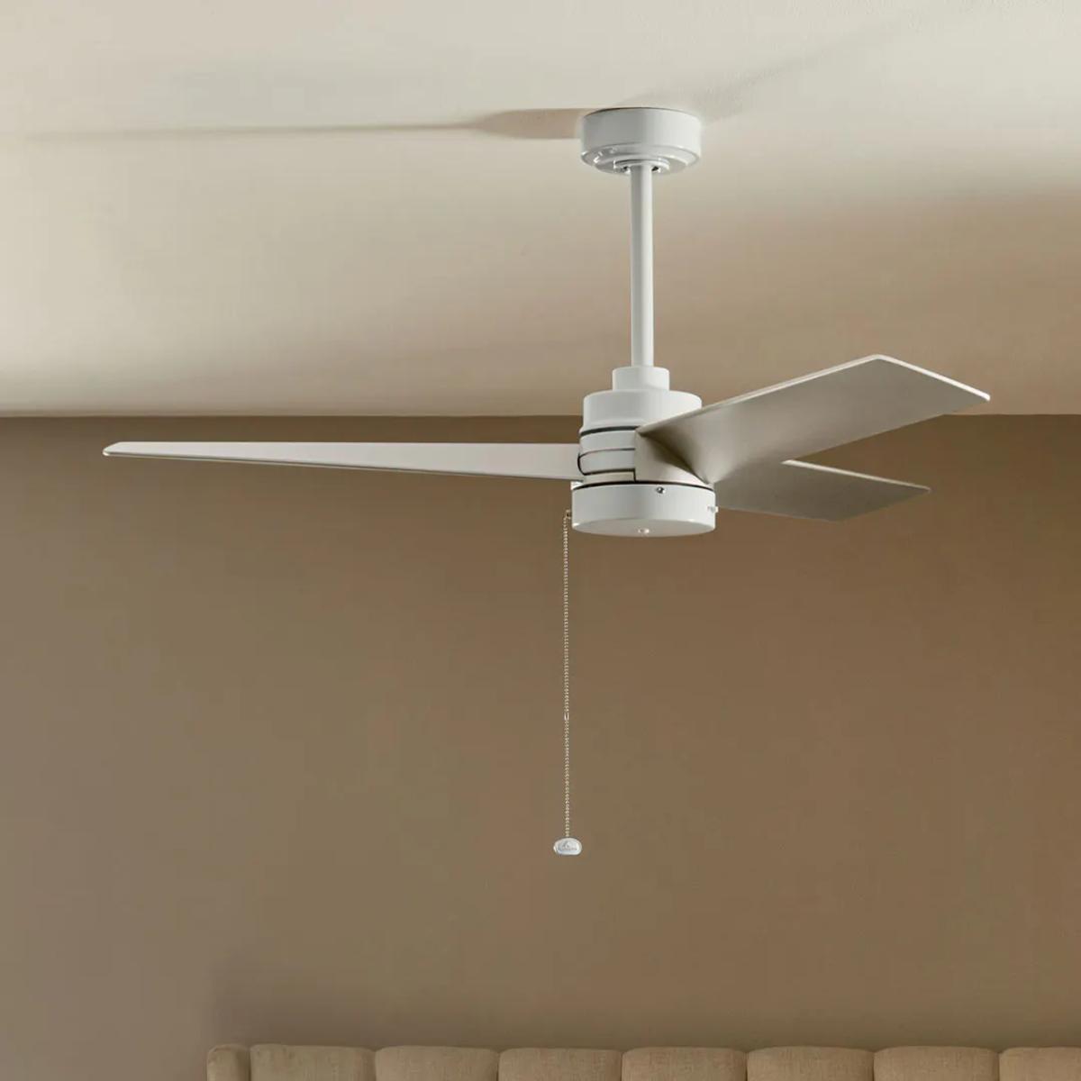 Spyn Lite 52 Inch Ceiling Fan with Pull Chain, White with Silver Blades - Bees Lighting