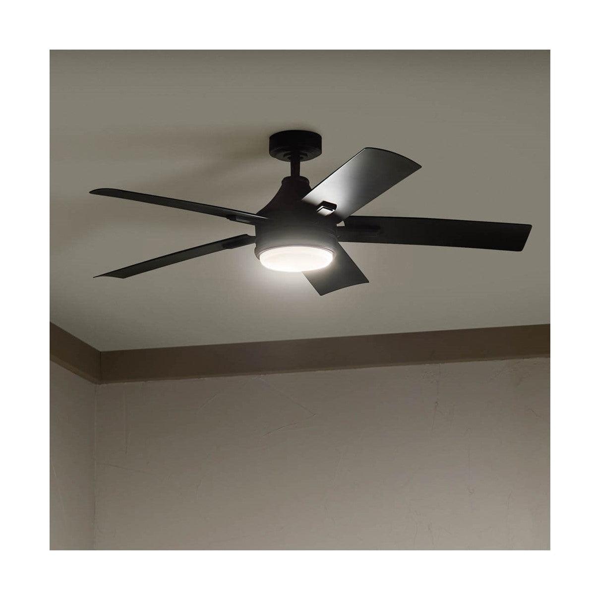 Tide 52 Inch Satin Black LED Damp Rated Ceiling Fan with Remote - Bees Lighting