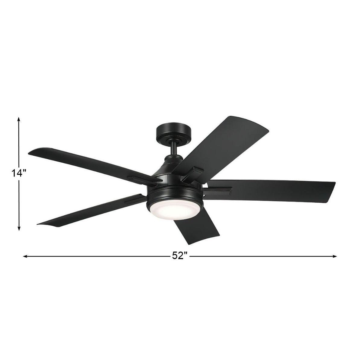 Tide 52 Inch Satin Black LED Damp Rated Ceiling Fan with Remote - Bees Lighting