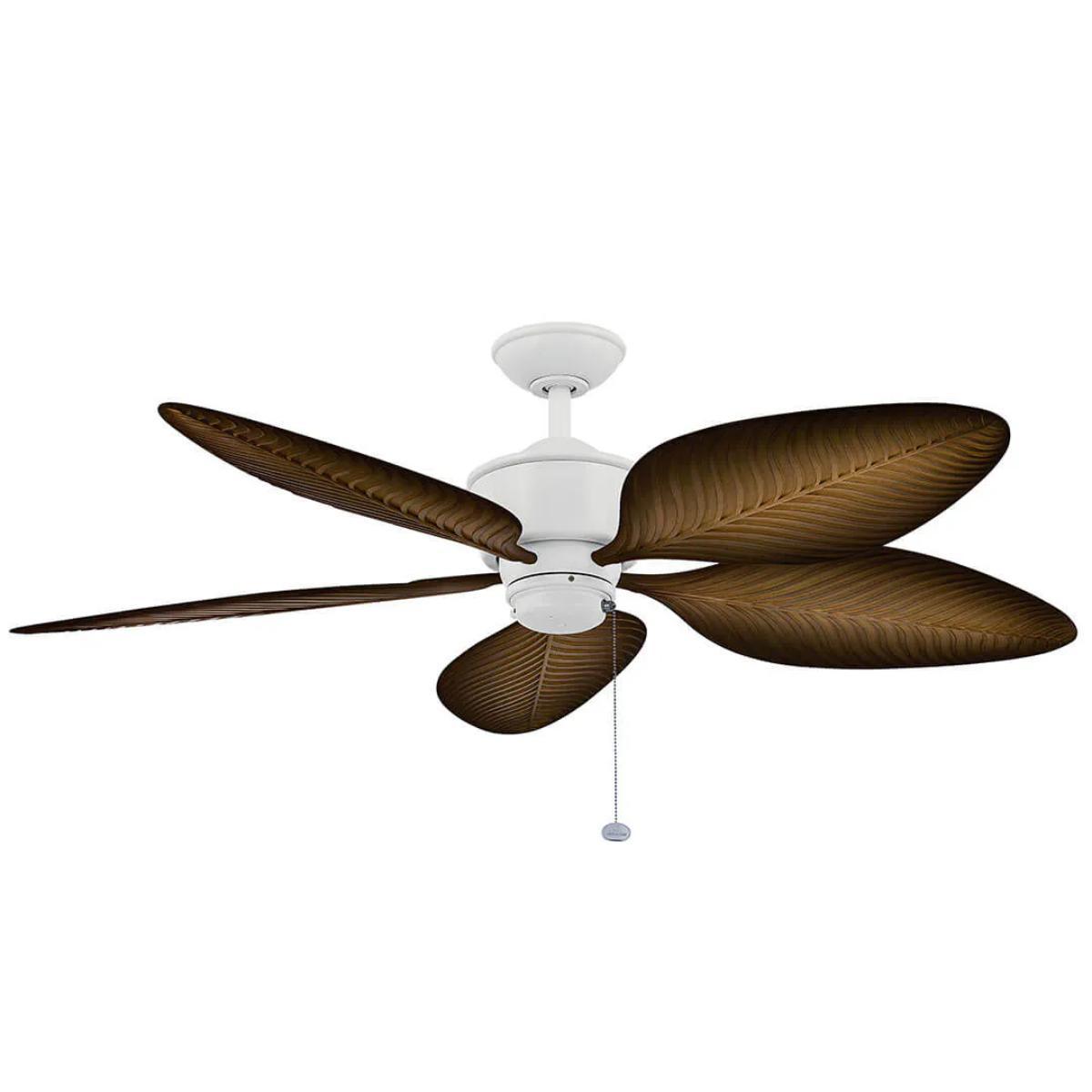 Nani 56 Inch Matte White Palm-Leaf Blades Outdoor Ceiling Fan with Pull Chain - Bees Lighting