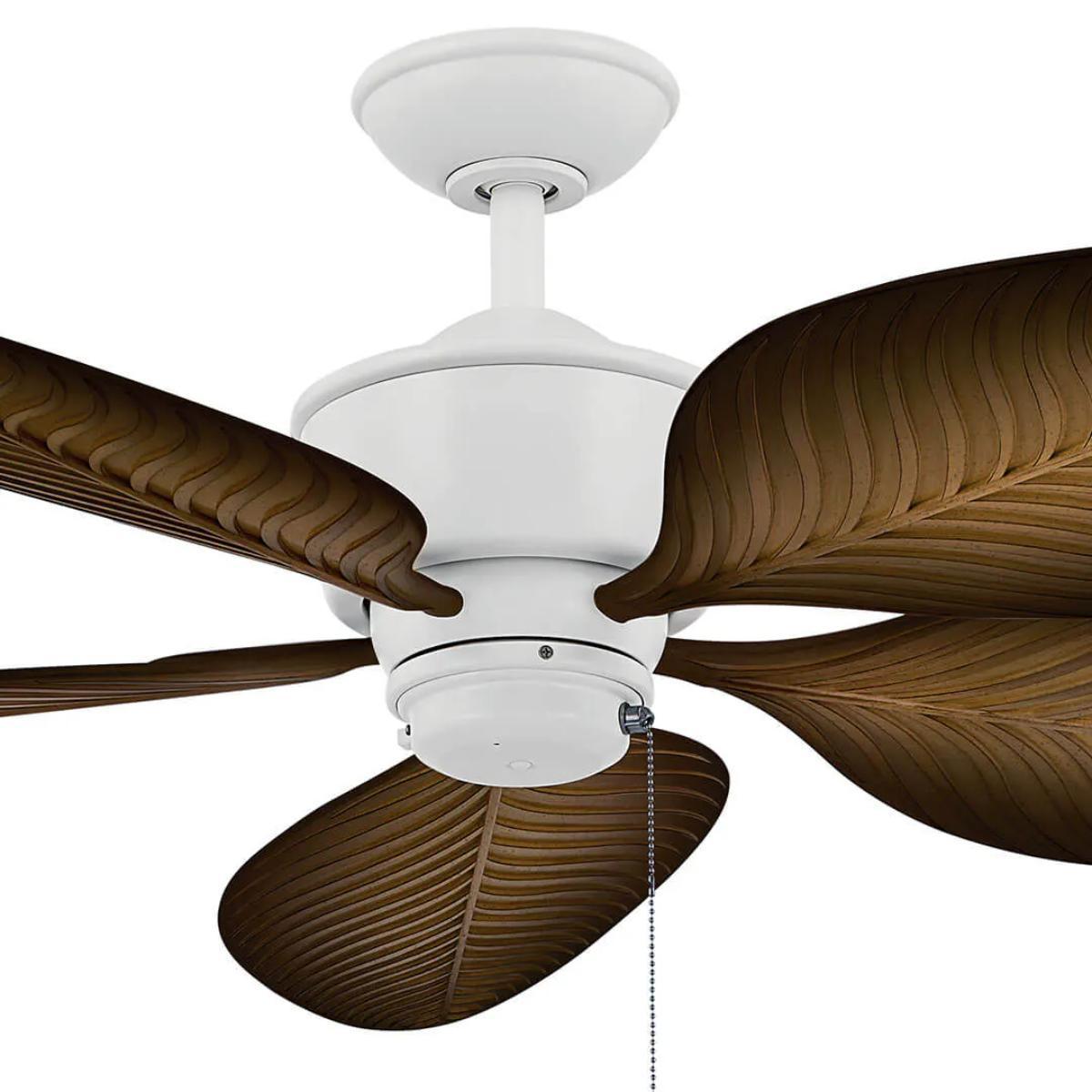 Nani 56 Inch Matte White Palm-Leaf Blades Outdoor Ceiling Fan with Pull Chain - Bees Lighting