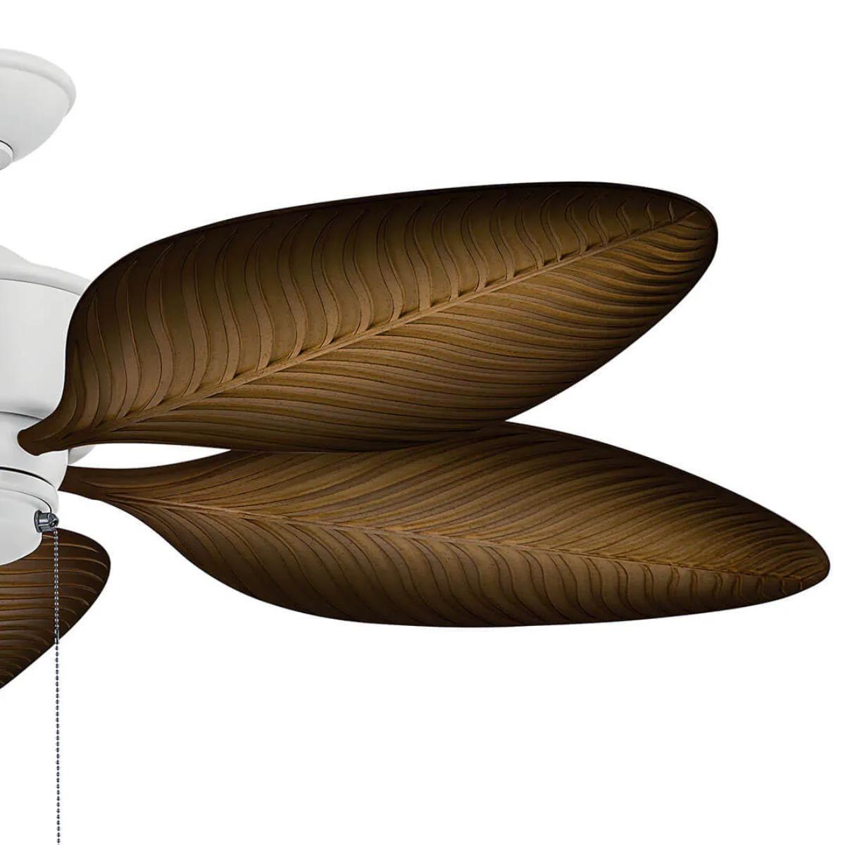 Nani 56 Inch Matte White Palm-Leaf Blades Outdoor Ceiling Fan with Pull Chain - Bees Lighting