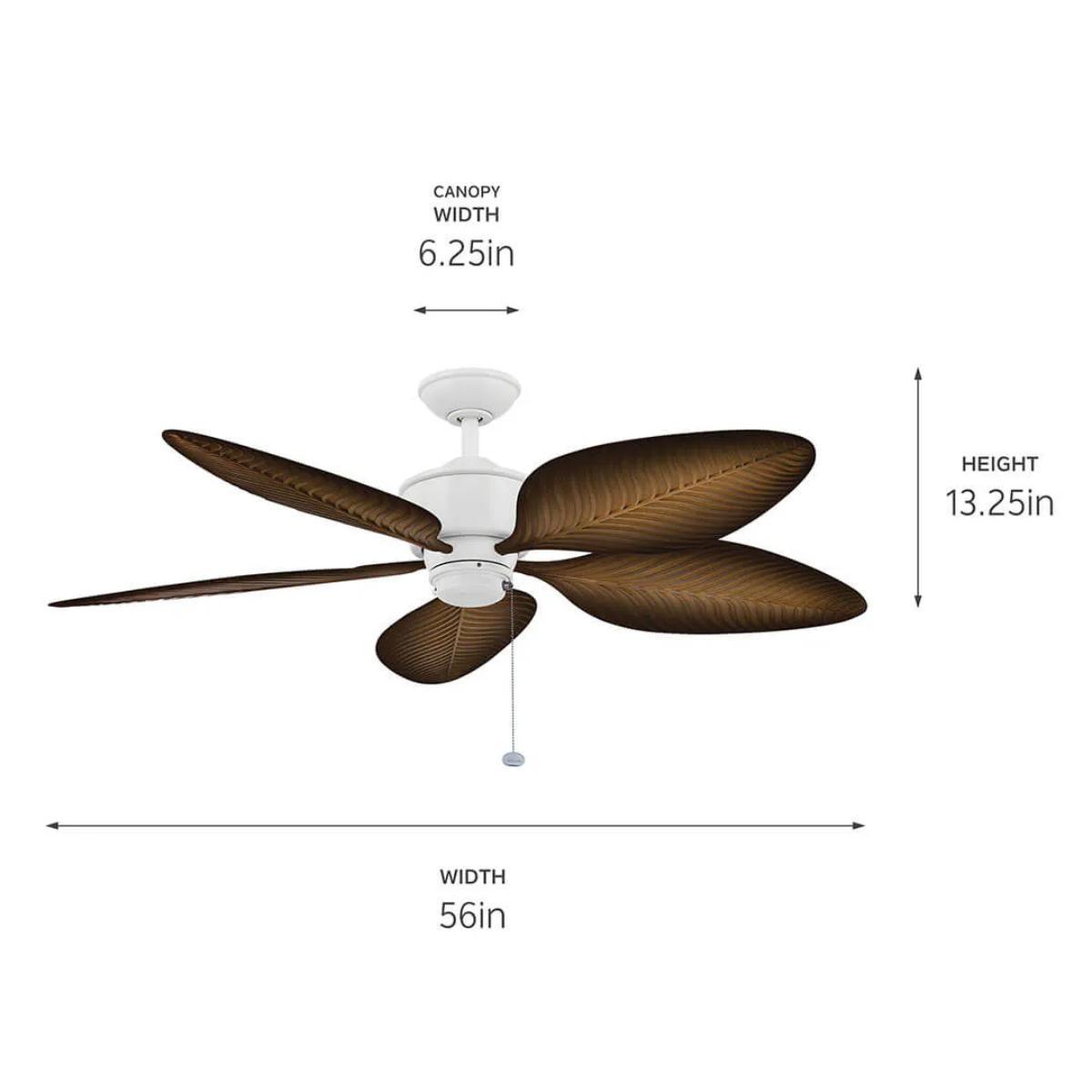 Nani 56 Inch Matte White Palm-Leaf Blades Outdoor Ceiling Fan with Pull Chain - Bees Lighting