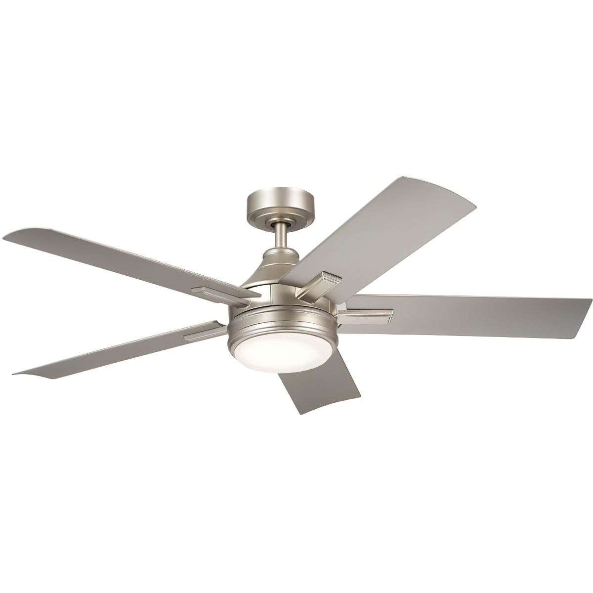 Tide 52 Inch Outdoor Ceiling Fan With Light And Remote, Marine Grade, Brushed Nickel with Silver Blades