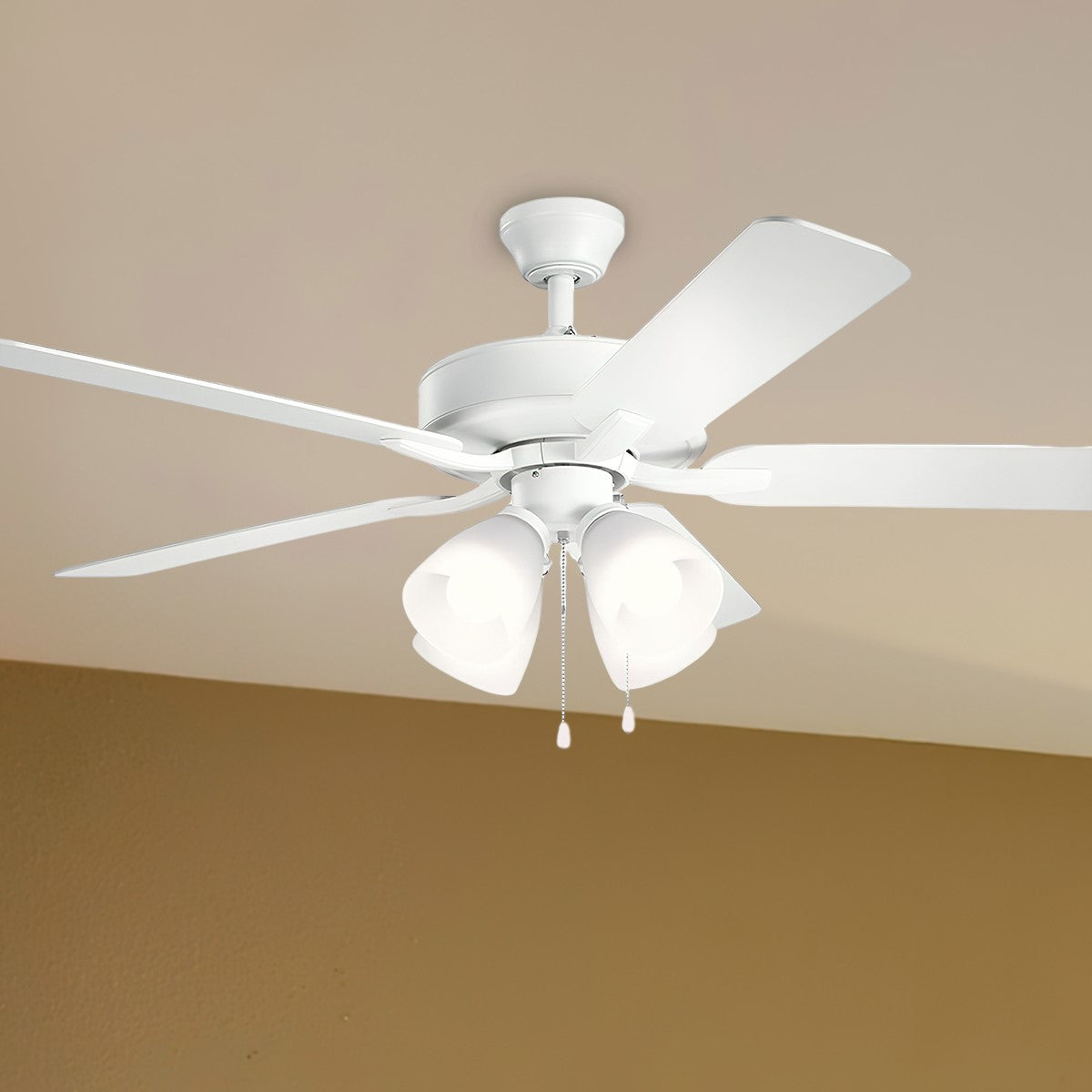 Basics Pro Premier 52 Inch Matte White LED Ceiling Fan with Etched Glass 4-Light Kit