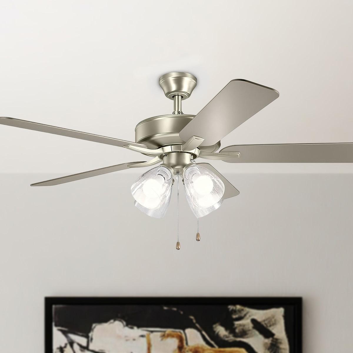 Basics Pro Premier 52 Inch Brushed Nickel LED Ceiling Fan with Clear Glass 4-Light Kit