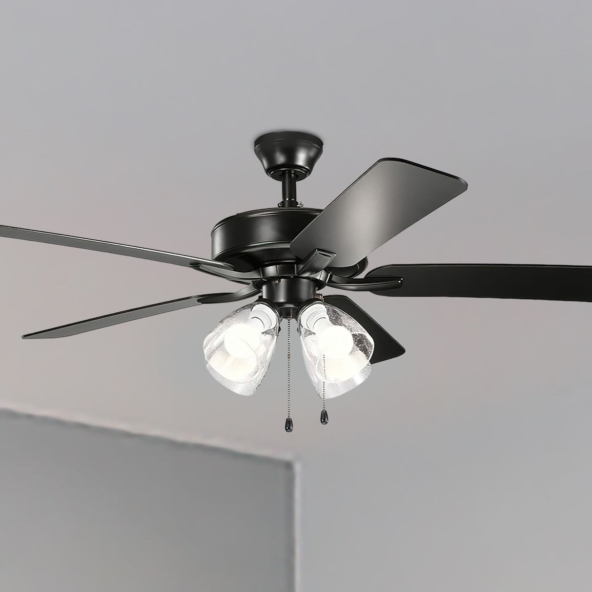 Basics Pro Premier 52 Inch Satin Black LED Ceiling Fan with Clear Glass 4-Light Kit