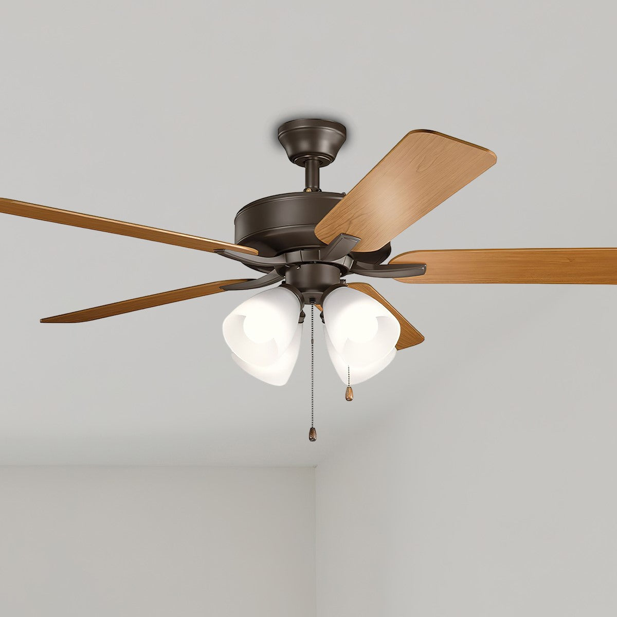 Basics Pro Premier 52 Inch Satin Natural Bronze LED Ceiling Fan with Etched Glass 4-Light Kit