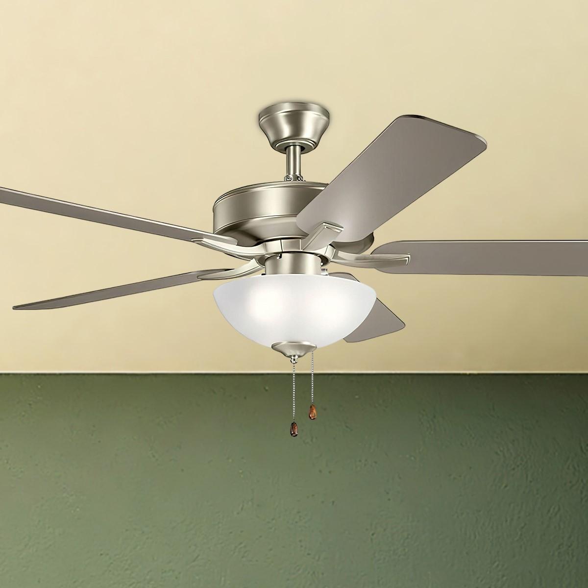 Basics Pro Select 52 Inch Brushed Nickel Ceiling Fan with Light Kit and Pull Chain