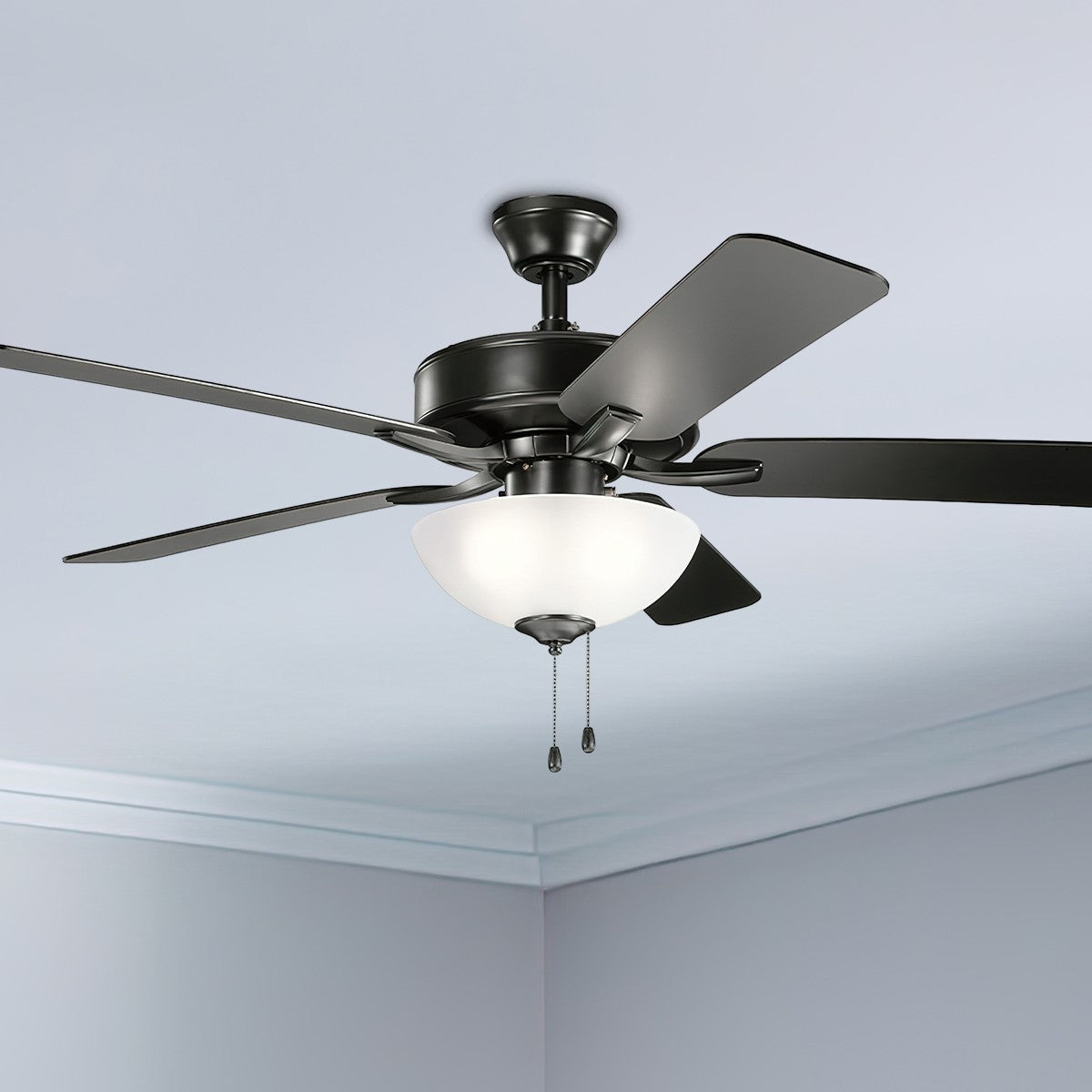 Basics Pro Select 52 Inch Satin Black Ceiling Fan with Light Kit and Pull Chain