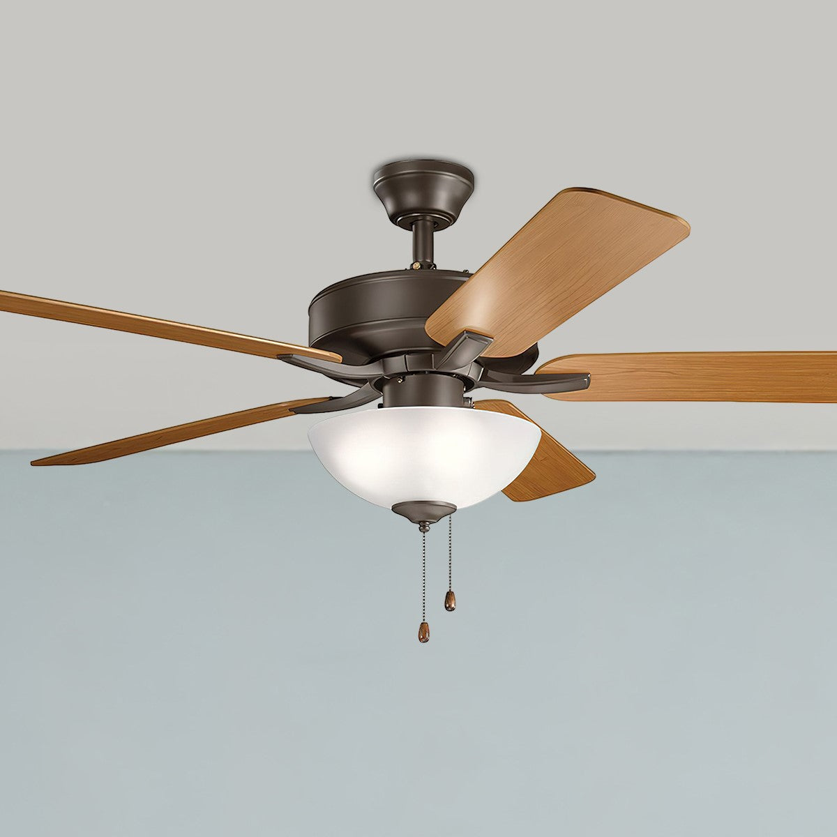 Basics Pro Select 52 Inch Satin Natural Bronze Ceiling Fan with Light Kit and Pull Chain