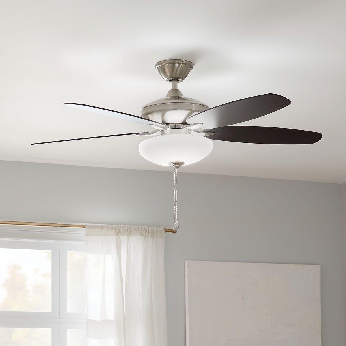 Renew Select 52 Inch Brushed Stainless Steel LED Ceiling Fan with Light Kit and Pull Chain - Bees Lighting