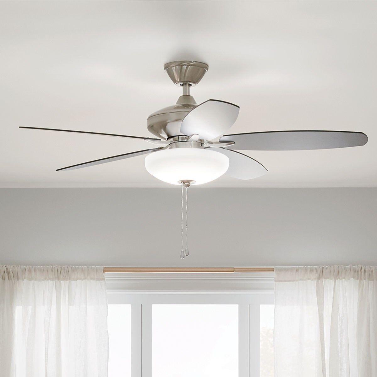 Renew Select 52 Inch Brushed Stainless Steel LED Ceiling Fan with Light Kit and Pull Chain - Bees Lighting