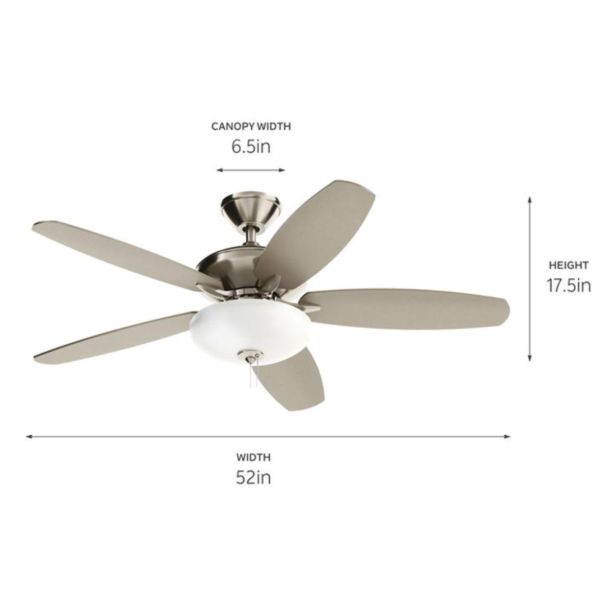 Renew Select 52 Inch Brushed Stainless Steel LED Ceiling Fan with Light Kit and Pull Chain - Bees Lighting