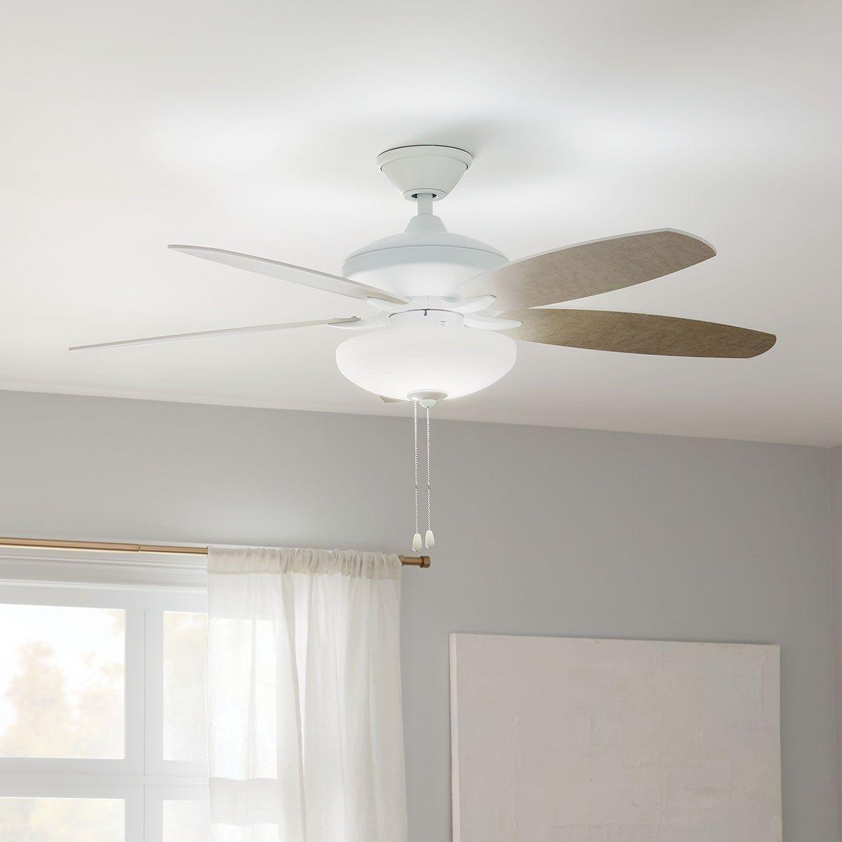 Renew Select 52 Inch Matte White LED Ceiling Fan with Light Kit and Pull Chain - Bees Lighting