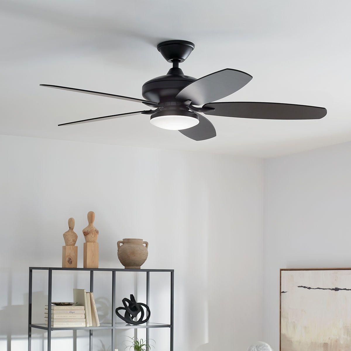 Renew Designer 52 Inch Satin Black Damp Rated LED Ceiling Fan with Remote - Bees Lighting