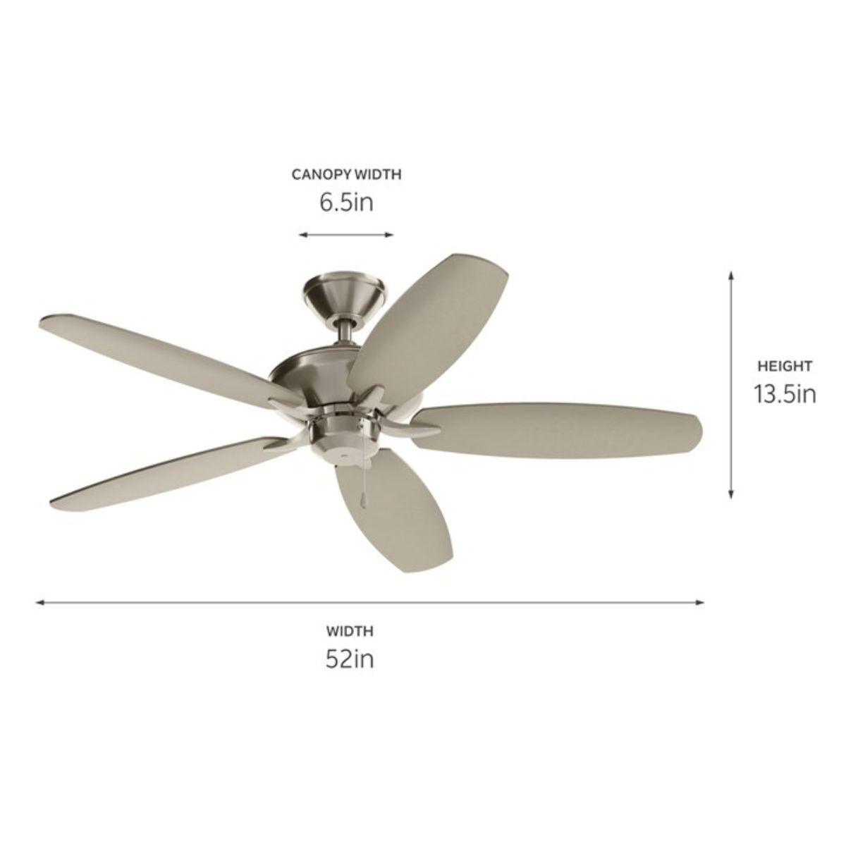 Renew Energy Star 52 Inch Brushed Stainless Steel Simple Ceiling Fan with Pull Chain - Bees Lighting