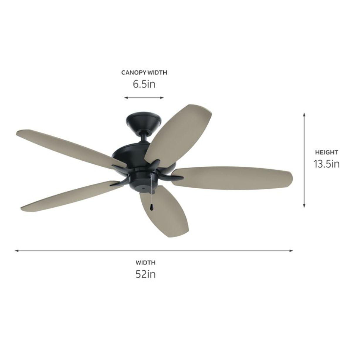 Renew Energy Star 52 Inch Satin Black Simple Ceiling Fan with Pull Chain - Bees Lighting