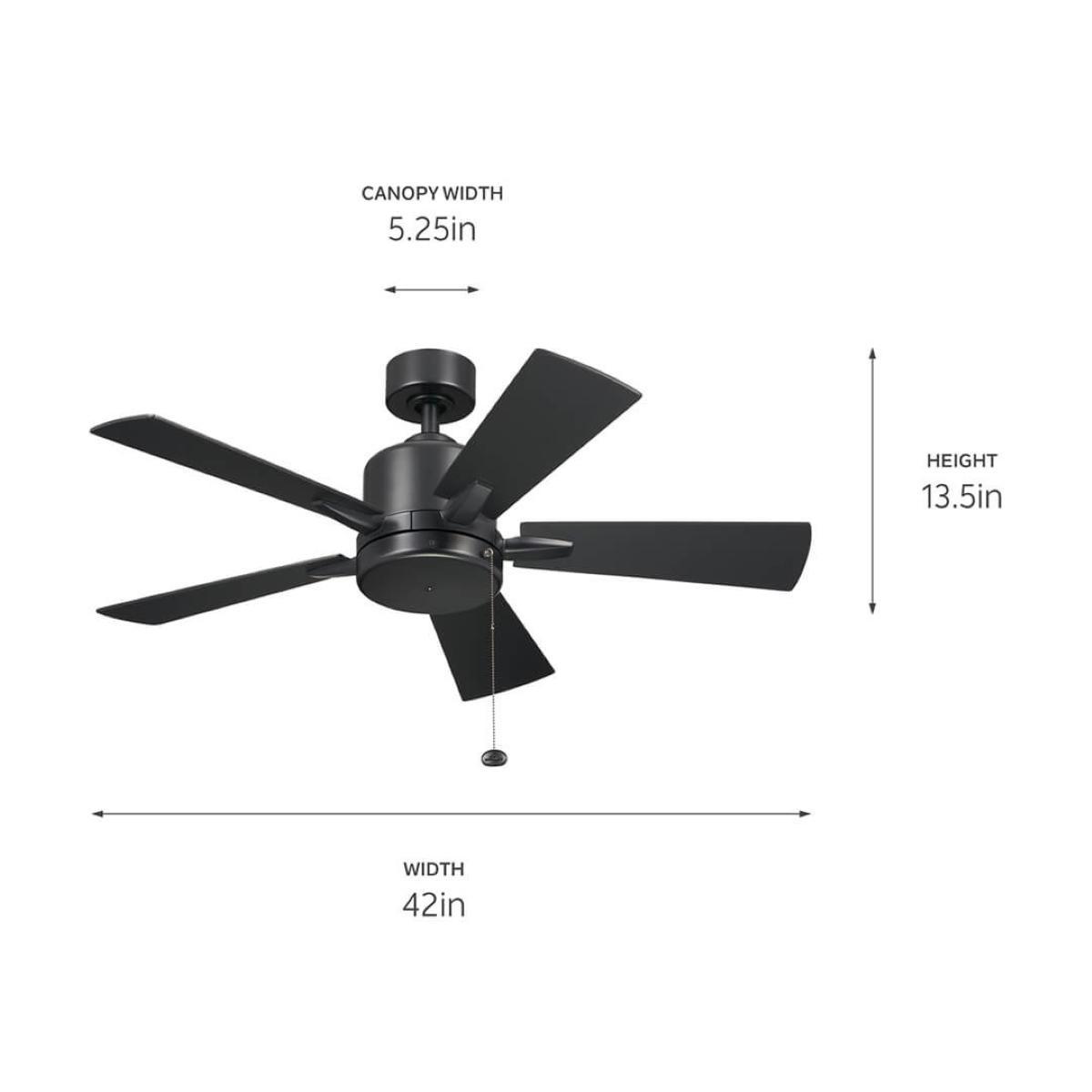 Lucian II 42 Inch Satin Black Indoor Ceiling Fan with Pull Chain - Bees Lighting