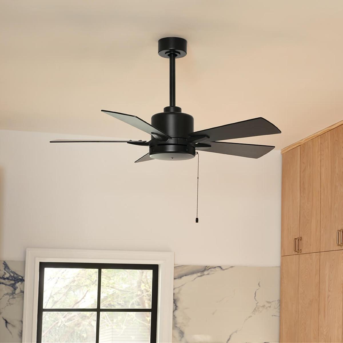 Lucian II 42 Inch Satin Black Indoor Ceiling Fan with Pull Chain - Bees Lighting