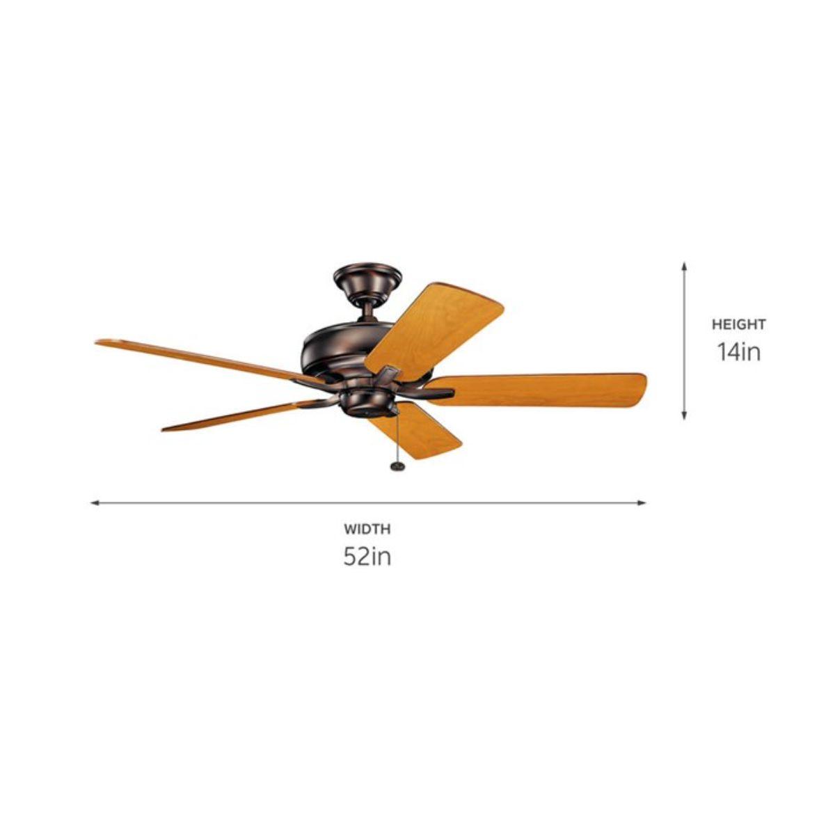 Terra 52 Inch Oil Brushed Bronze Ceiling Fan with Pull Chain - Bees Lighting