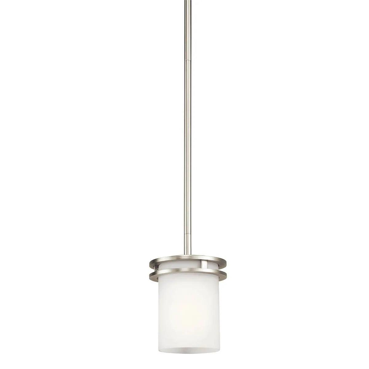 Hendrik 8" 1-Light Cylinder Pendant Light with Satin etched cased opal glass, Brushed nickel Finish - Bees Lighting