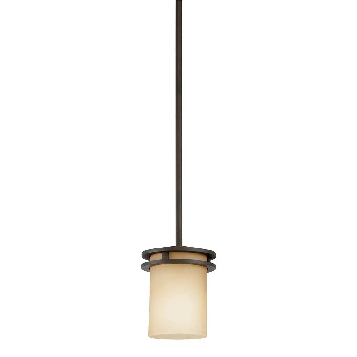 Hendrik 8" 1-Light Cylinder Pendant Light with Satin etched umber Glass, Olde bronze Finish