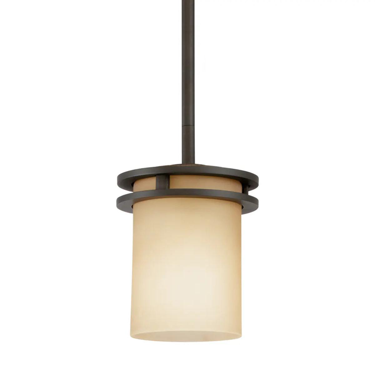 Hendrik 8" 1-Light Cylinder Pendant Light with Satin etched umber Glass, Olde bronze Finish